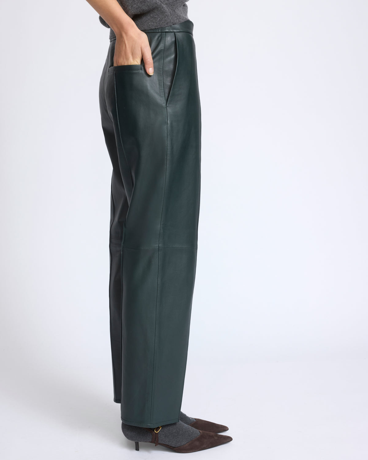 Pantalon tailleur en cuir d'agneau - Yves Salomon - Nouvelle collection Automne Hiver