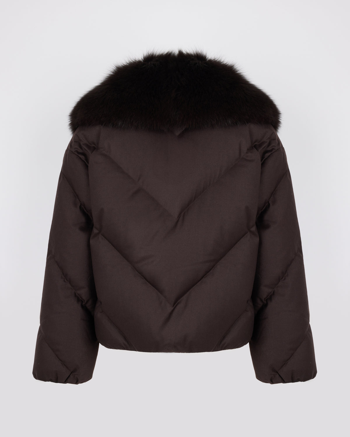 Doudoune courte croisée en tissu technique Loro Piana avec col amovible en fourrure de renard - Yves Salomon - Nouvelle collection Automne Hiver