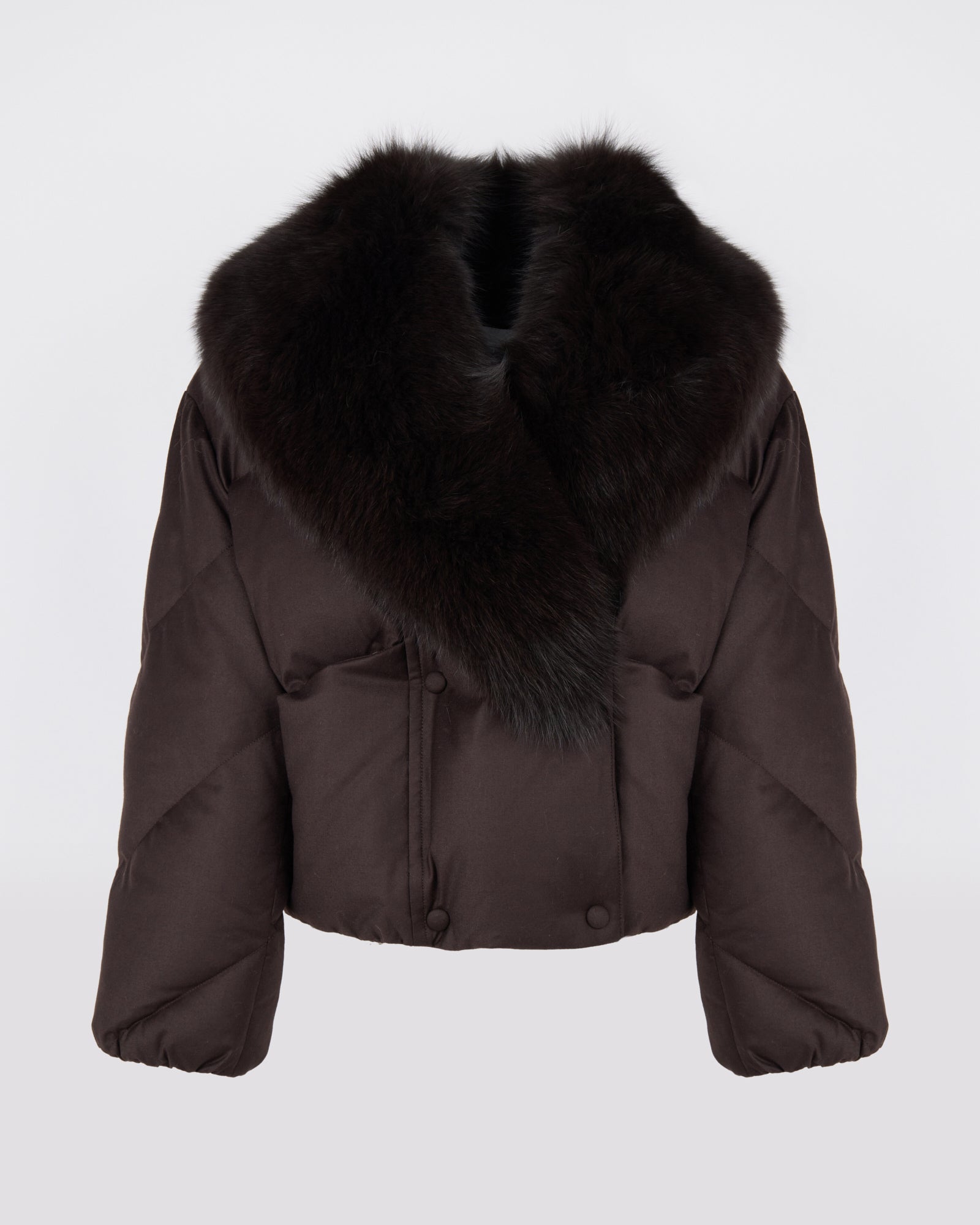 Short Loro Piana Down Jacket Fox Fur Collar Brown | Yves Salomon