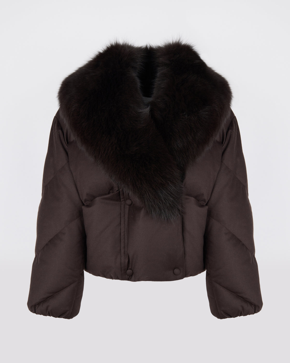 Doudoune courte croisée en tissu technique Loro Piana avec col amovible en fourrure de renard - Yves Salomon - Nouvelle collection Automne Hiver