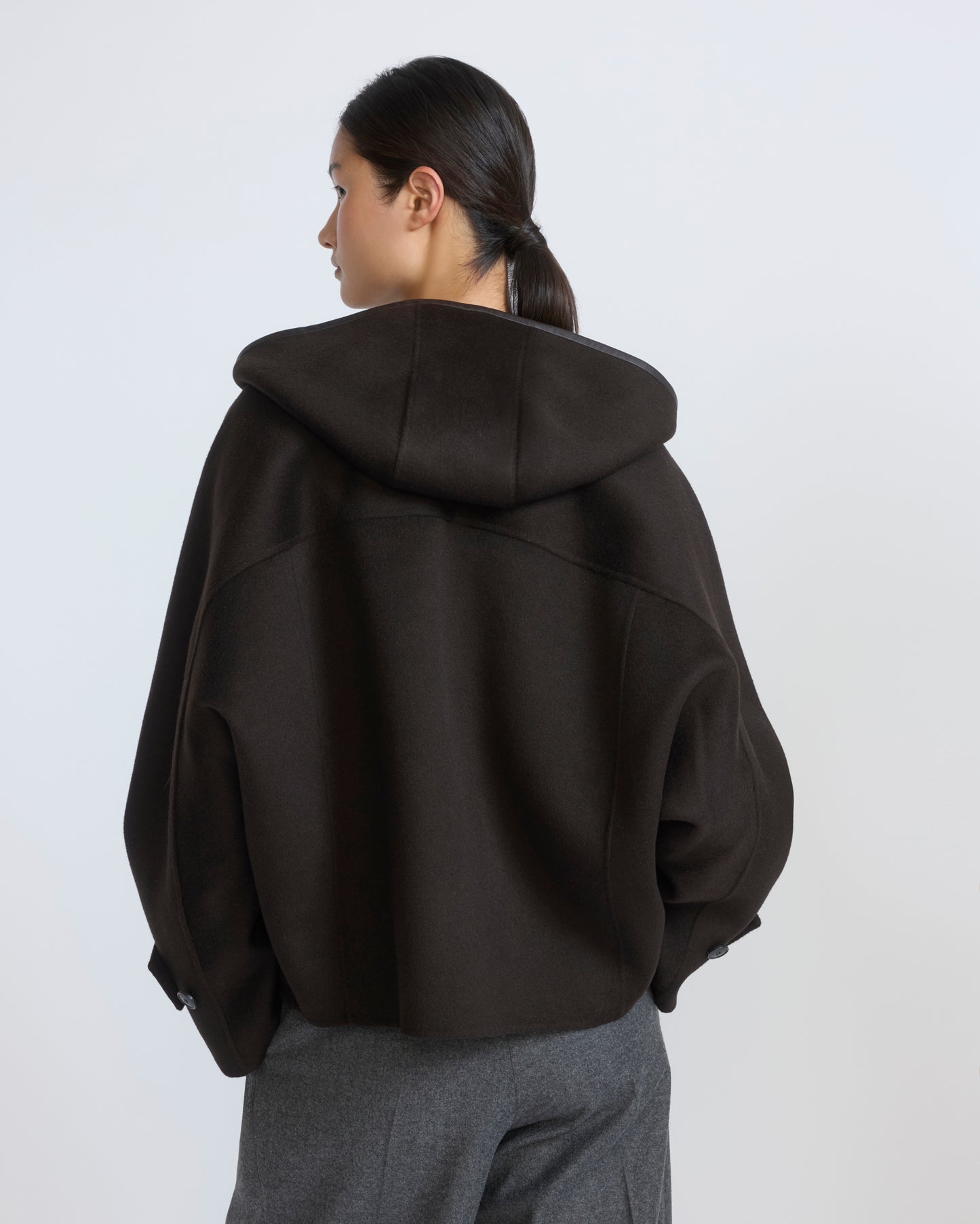 Double-sided cashmere wool hooded jacket
