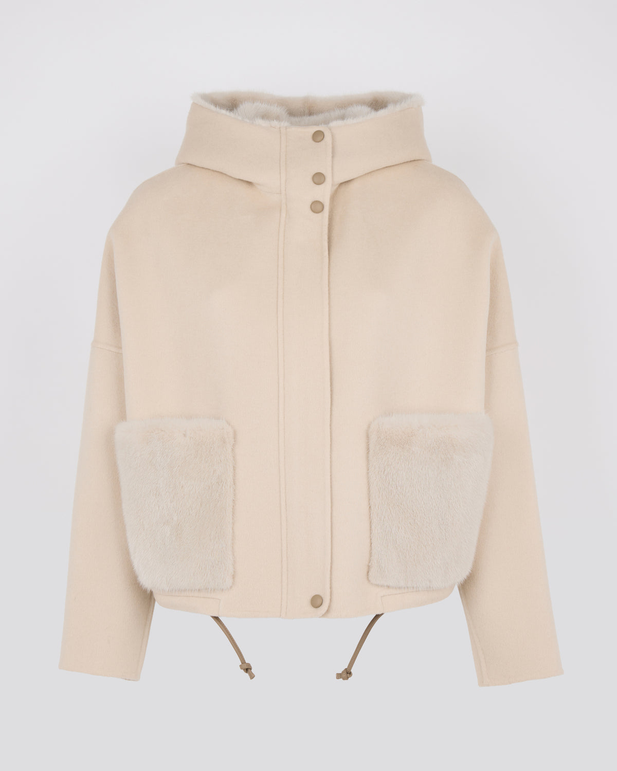 Veste à capuche en lainage cachemire double face et fourrure de vison - Yves Salomon - Nouvelle collection Automne Hiver