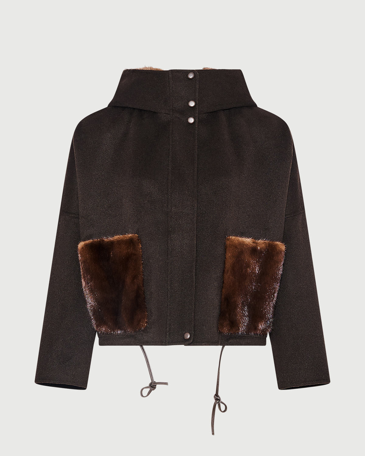 Veste à capuche en lainage cachemire double face et fourrure de vison- Yves Salomon - Nouvelle collection Automne Hiver