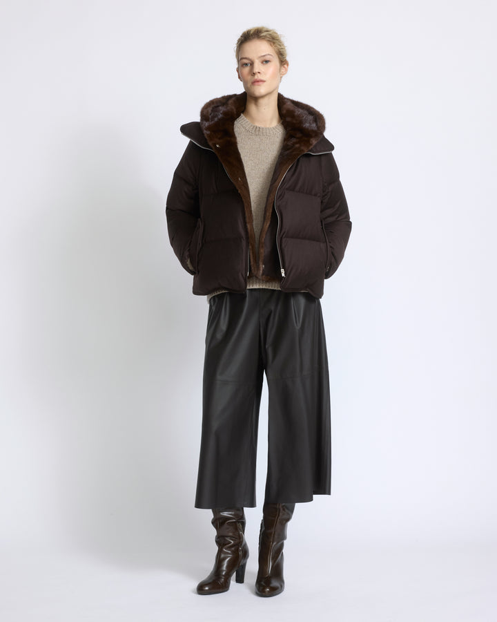 Doudoune courte en flanelle Loro Piana avec plastron amovible en fourrure de vison - Yves Salomon - Nouvelle collection Automne Hiver