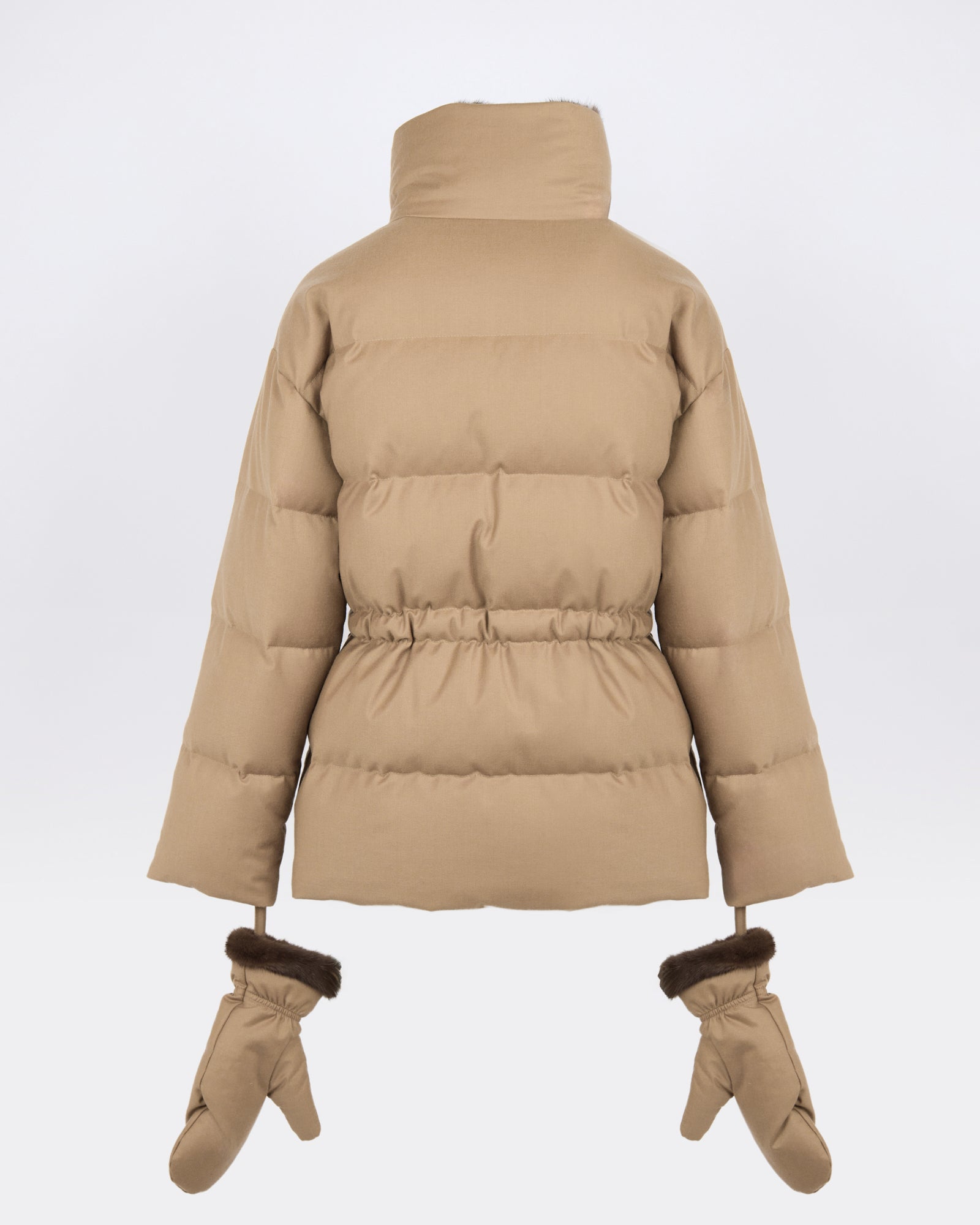 Doudoune en flanelle Loro Piana cintrée avec col et mouffles en fourrure de vison - Yves Salomon - Nouvelle collection Automne Hiver