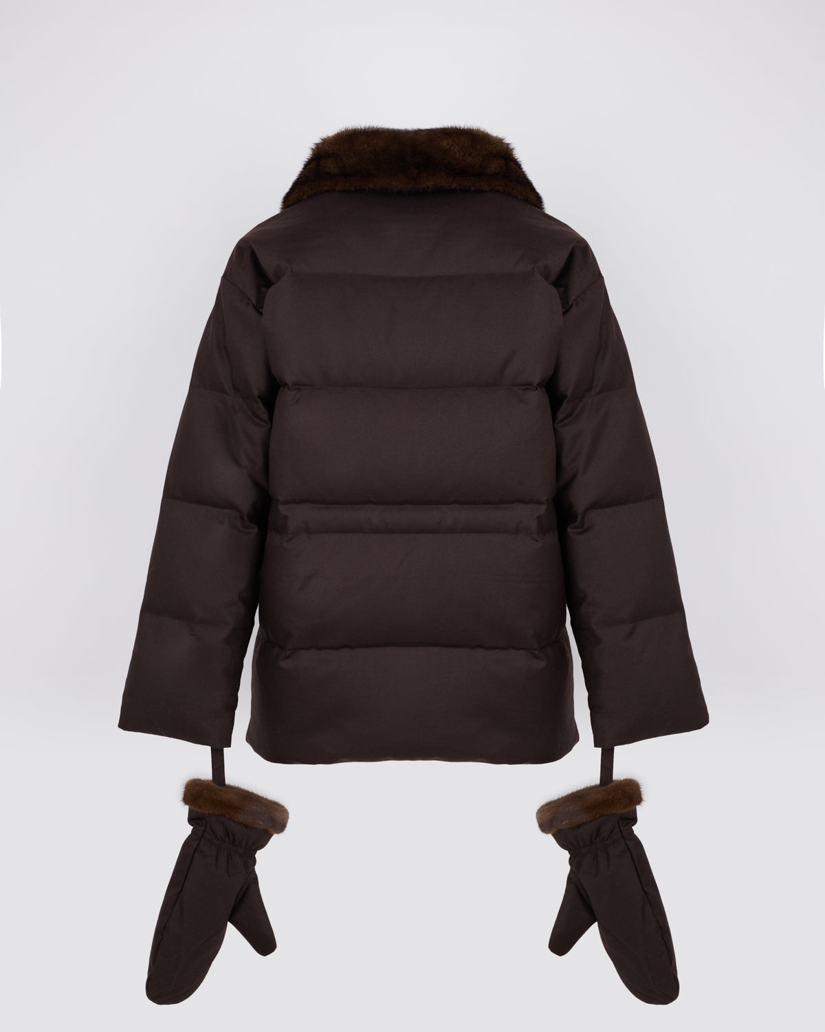 Doudoune en flanelle Loro Piana cintrée avec col et mouffles en fourrure de vison - Yves Salomon - Nouvelle collection Automne Hiver