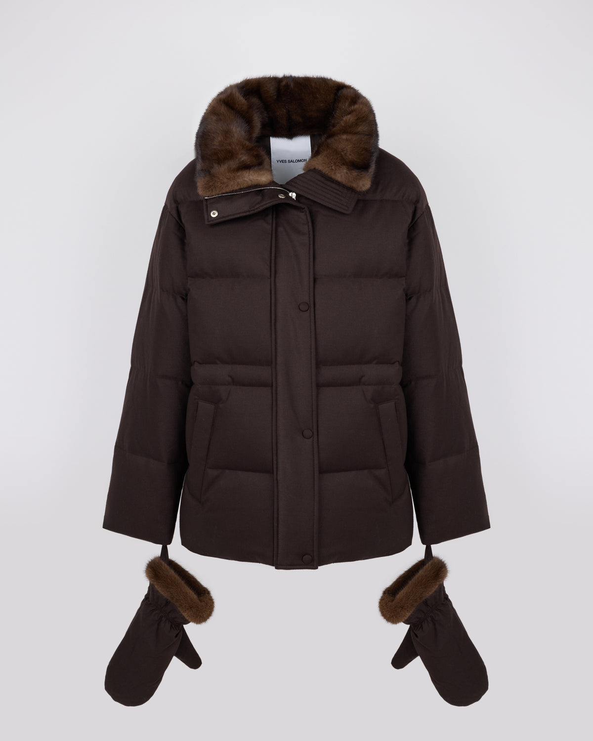 Doudoune en flanelle Loro Piana cintrée avec col et mouffles en fourrure de vison - Yves Salomon - Nouvelle collection Automne Hiver