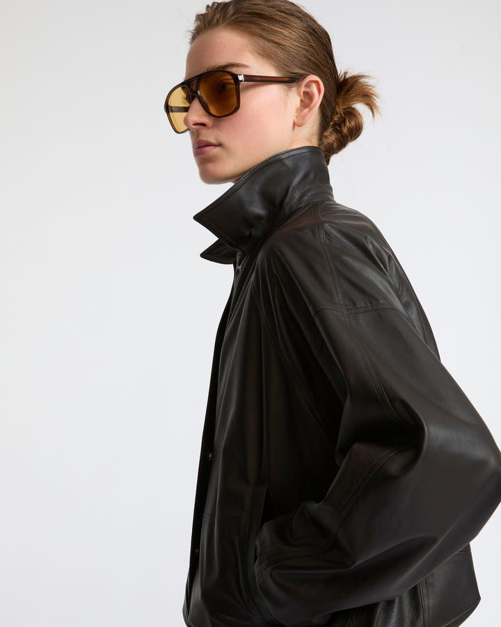 Veste courte en cuir d'agneau fin- Yves Salomon - Nouvelle collection Automne Hiver