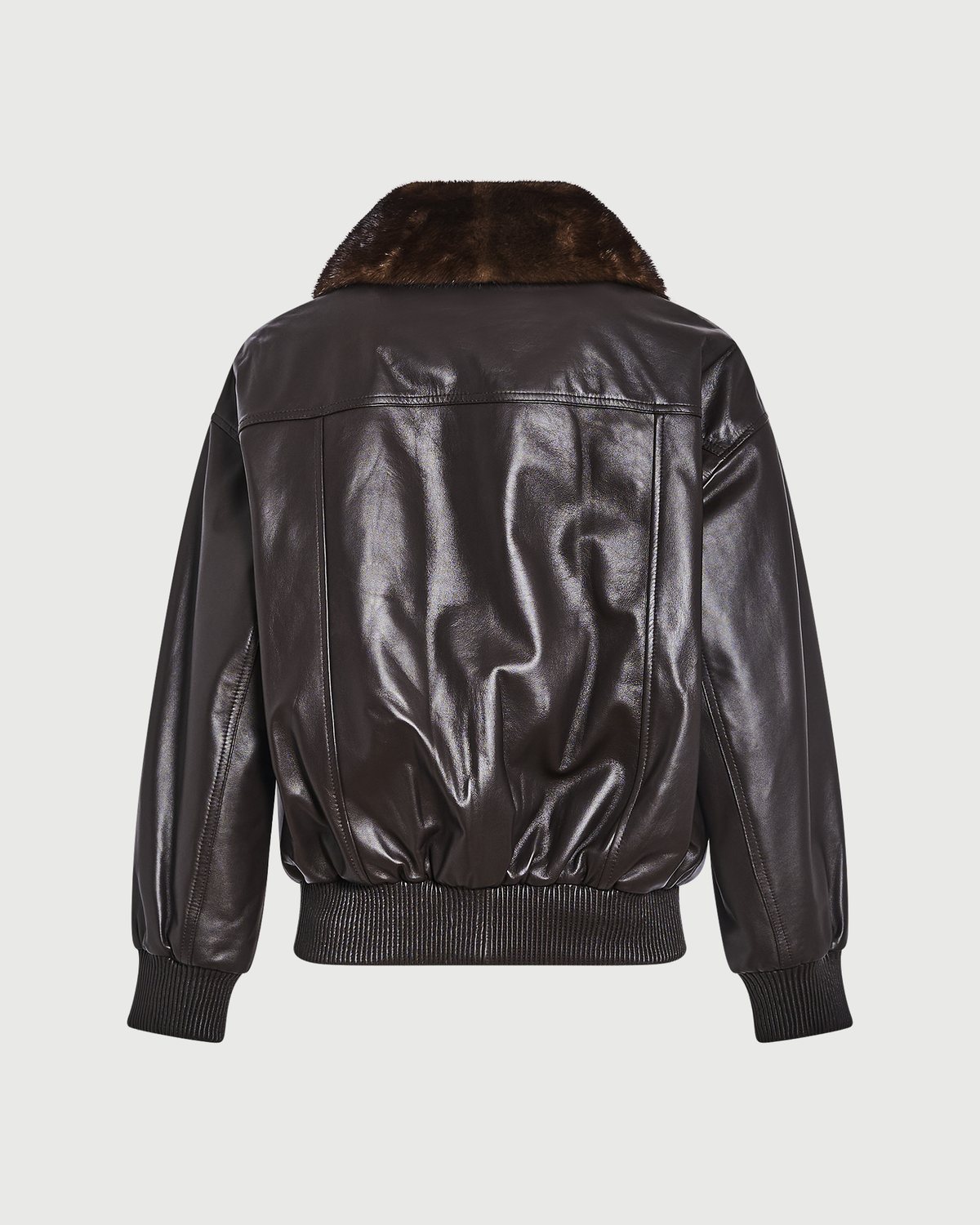Veste courte en cuir d'agneau et col en fourrure de vison amovible- Yves Salomon - Nouvelle collection Automne Hiver