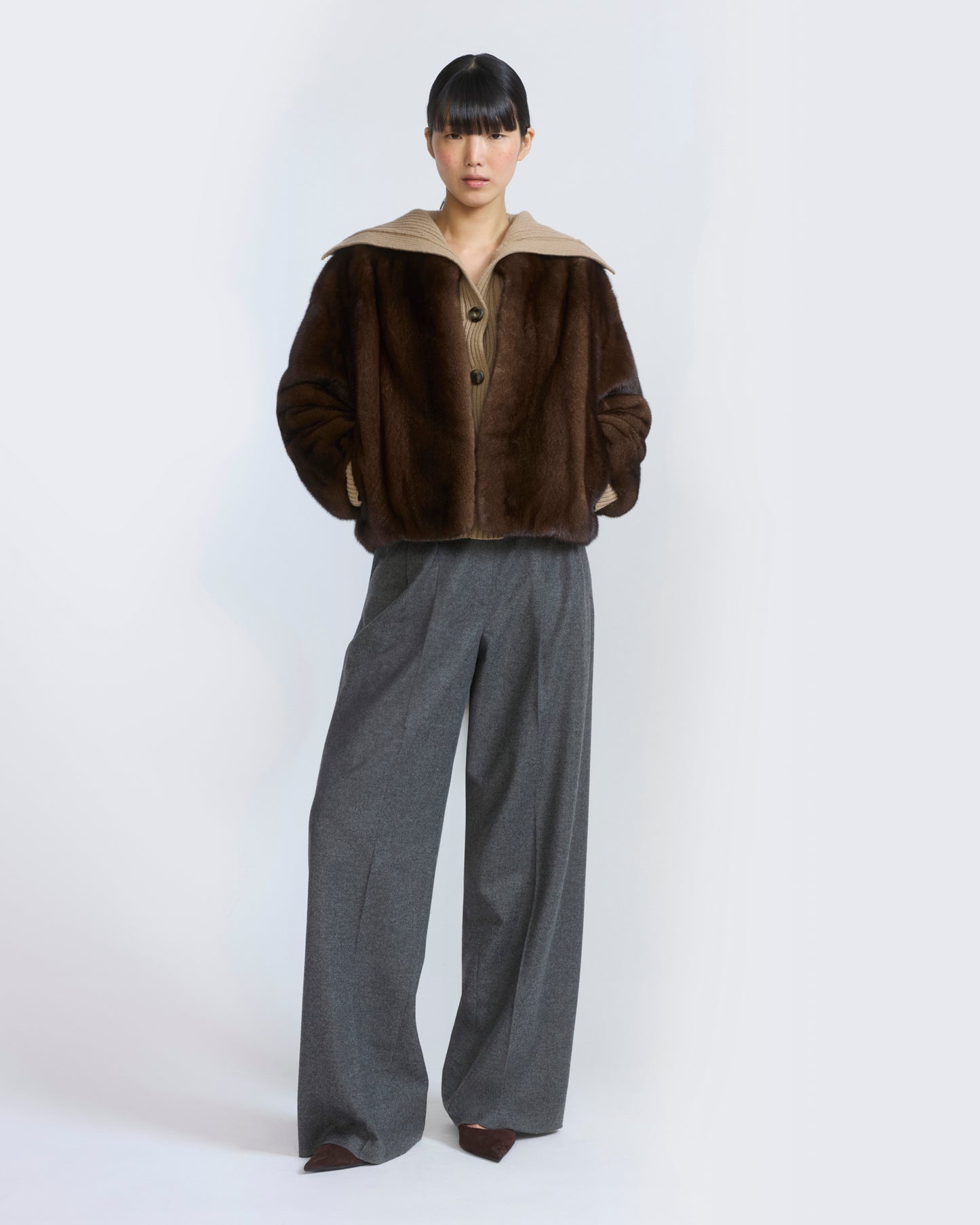 Veste ample en fourrure de vison long poil