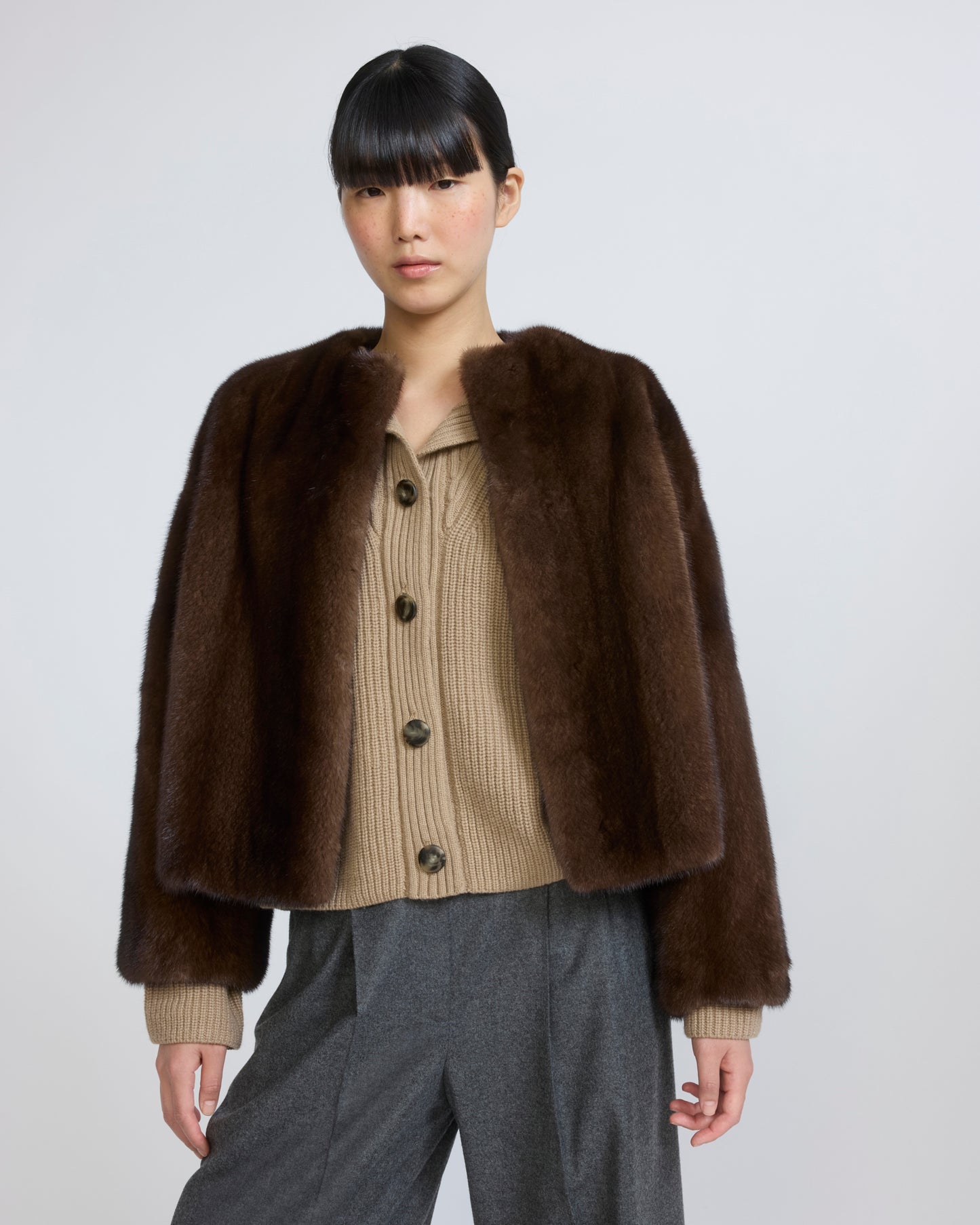 Veste ample en fourrure de vison long poil
