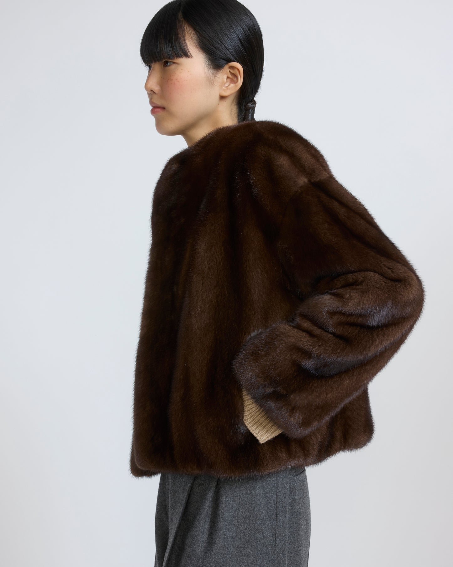 Veste ample en fourrure de vison long poil