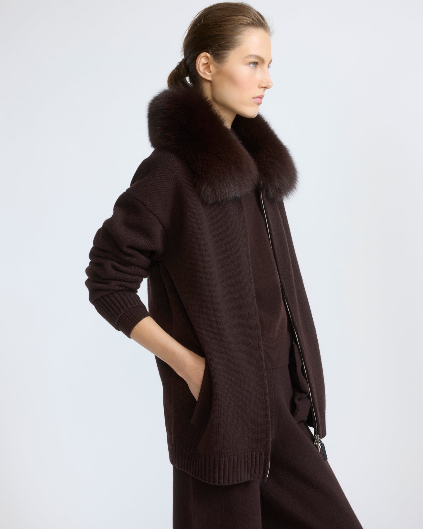 Veste en maille Mérinos et fourrure de renard