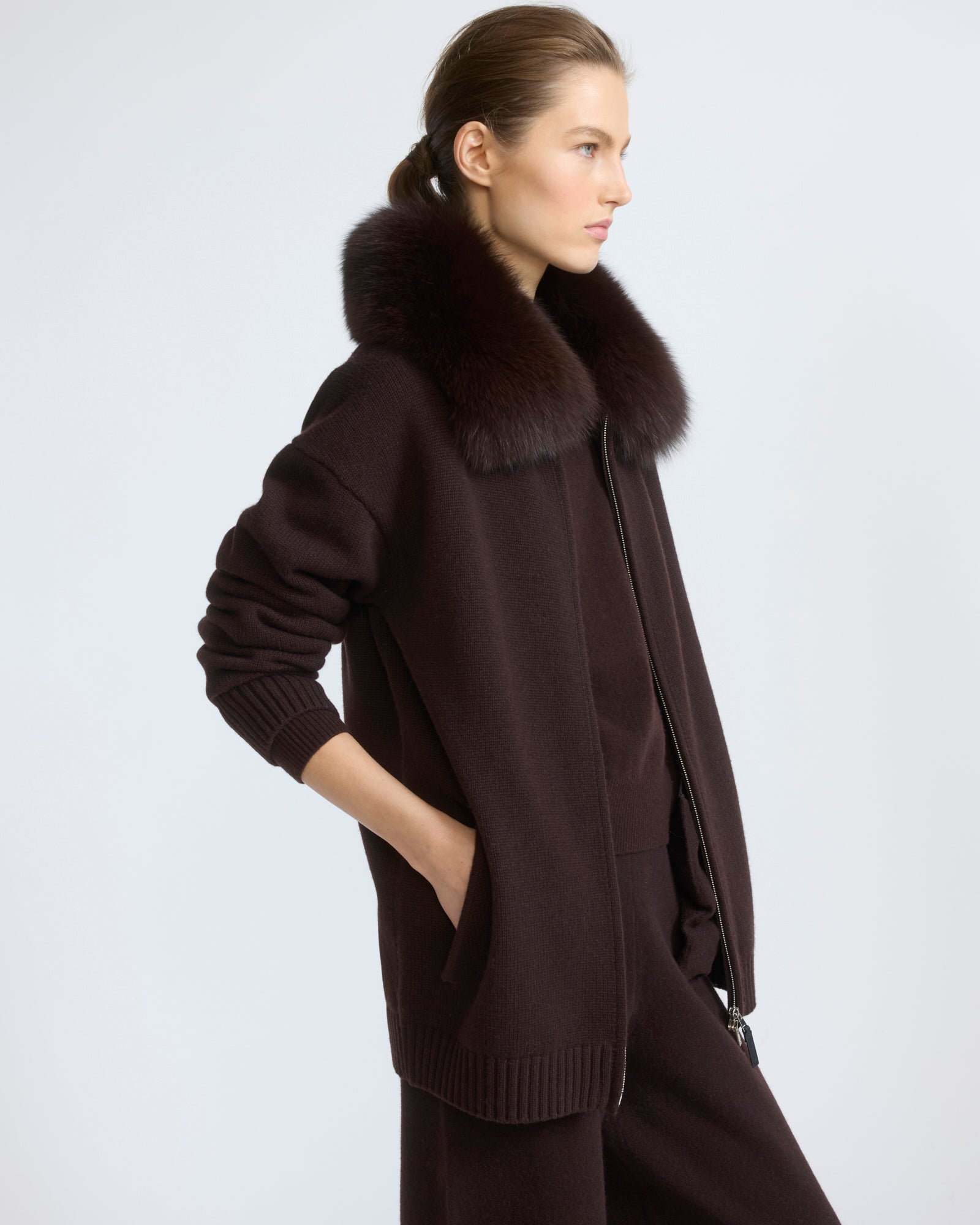 Veste en maille Mérinos et fourrure de renard