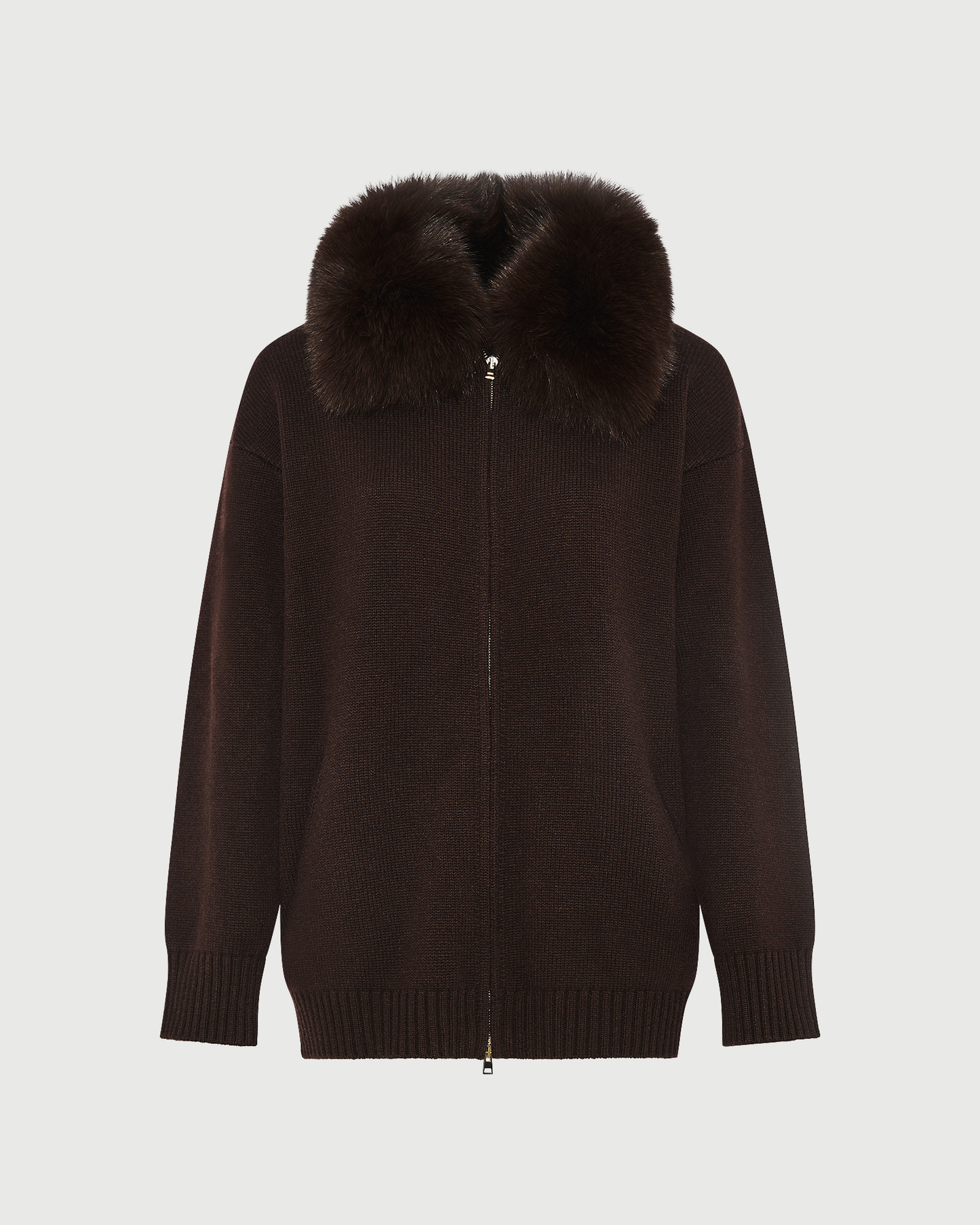 Veste en maille Mérinos et fourrure de renard- Yves Salomon - Nouvelle collection Automne Hiver