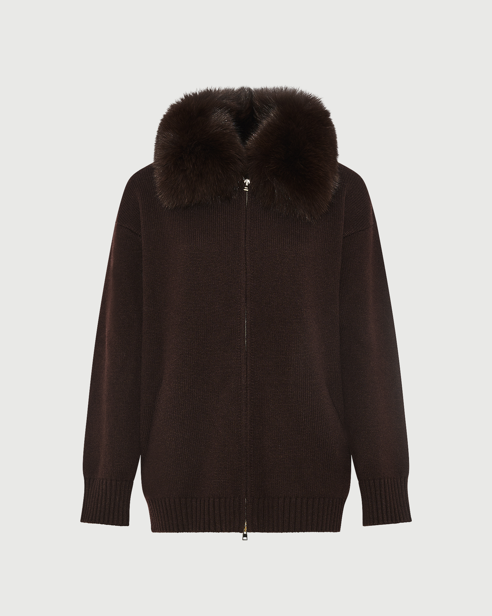 Veste en maille Mérinos et fourrure de renard- Yves Salomon - Nouvelle collection Automne Hiver