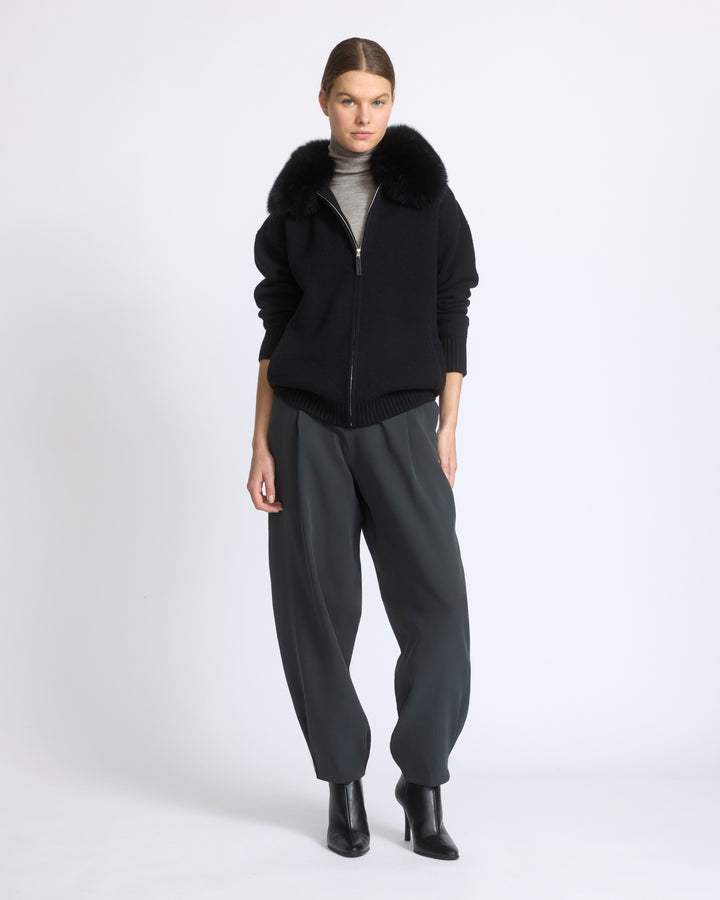 Veste en maille Mérinos et fourrure de renard - Yves Salomon - Nouvelle collection Automne Hiver