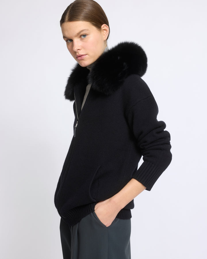 Veste en maille Mérinos et fourrure de renard - Yves Salomon - Nouvelle collection Automne Hiver