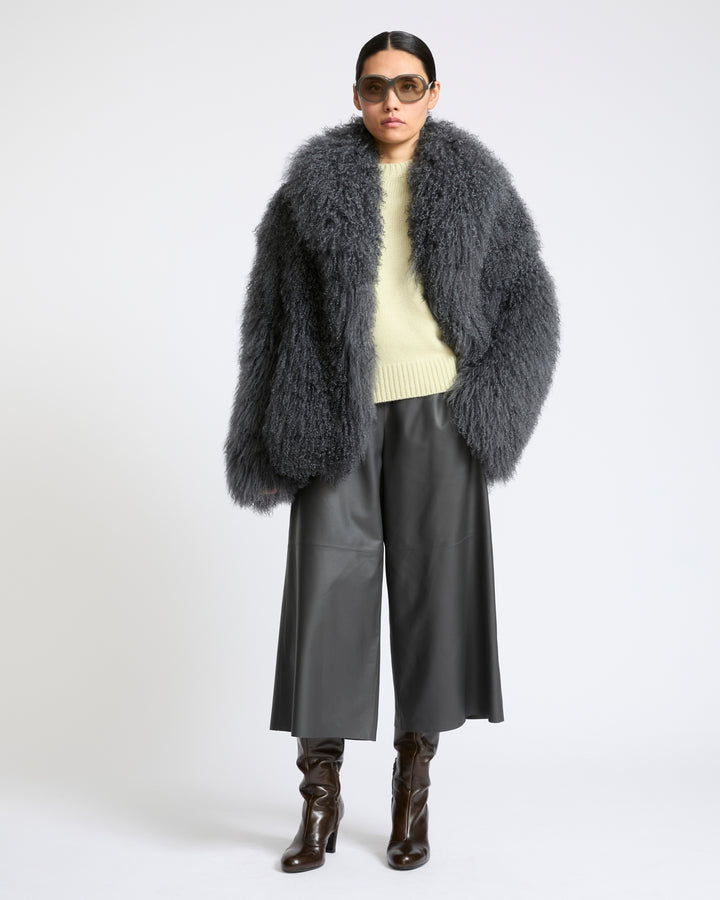 Veste en maille Mérinos et agneau long poil frisé- Yves Salomon - Nouvelle collection Automne Hiver
