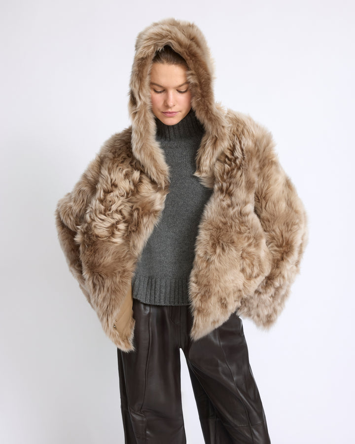 Veste à capuche réversible en peau lainée d'agneau Toscane - Yves Salomon - Nouvelle collection Automne Hiver