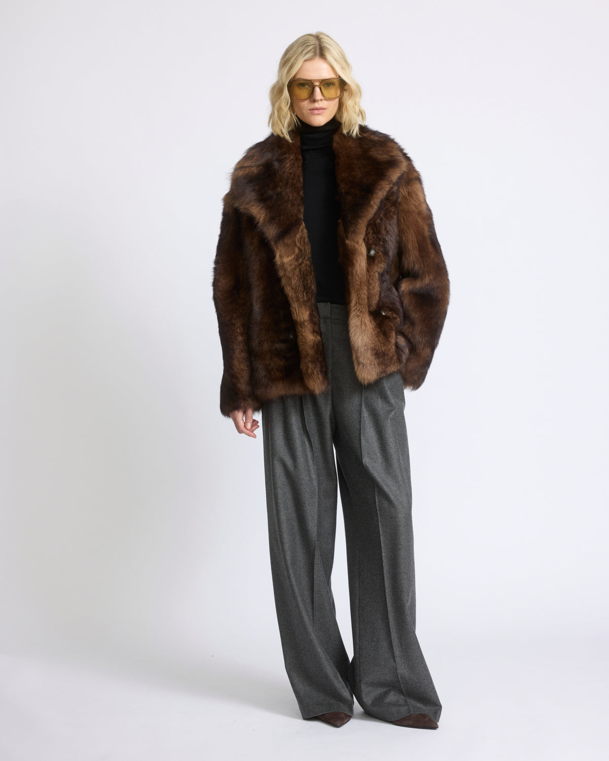 Caban en peau lainée d'agneau Toscane - Yves Salomon - Nouvelle collection Automne Hiver