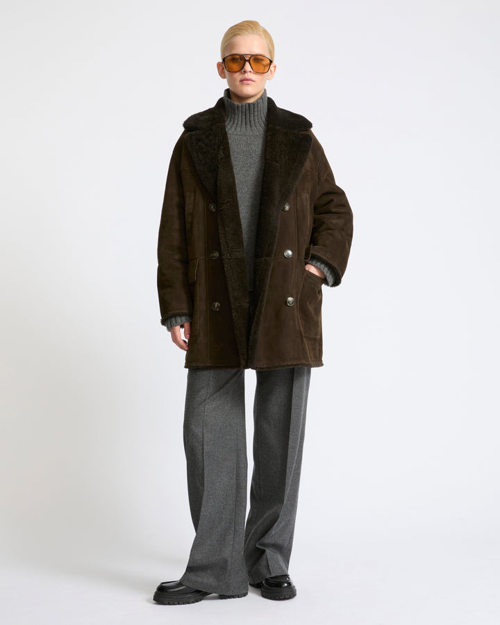 Caban en peau lainée d'agneau Mérinos frisée- Yves Salomon - Nouvelle collection Automne Hiver
