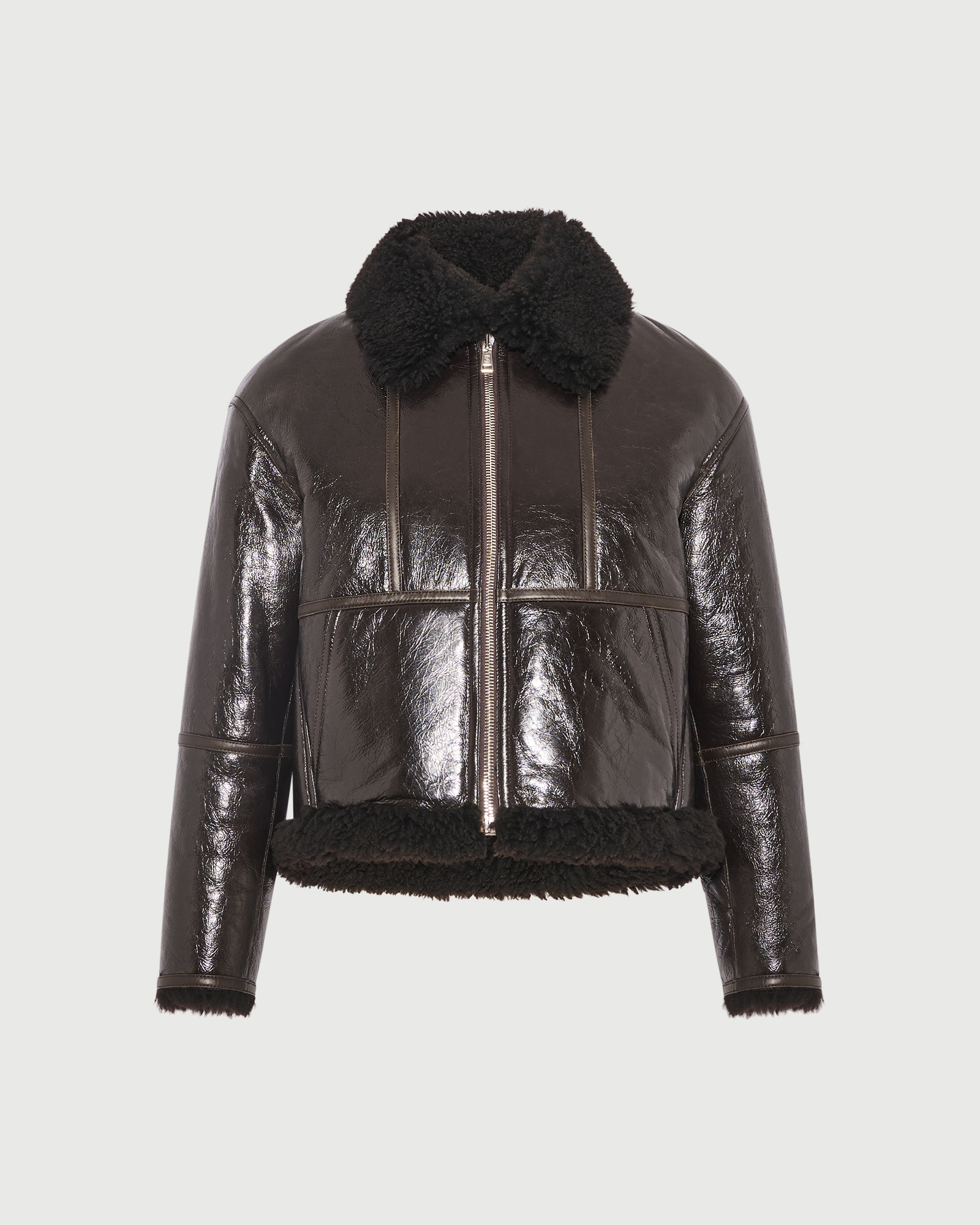 Veste courte en peau lainée d'agneau Merinillo vernis- Yves Salomon - Nouvelle collection Automne Hiver