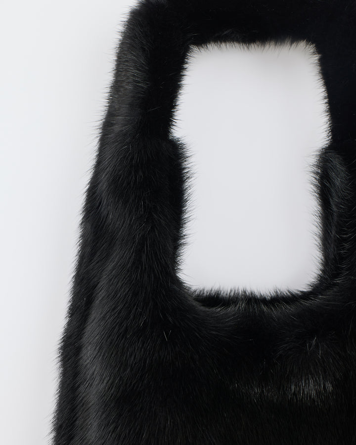 Sac en fourrure vison avec cuir d'agneau noir - Yves Salomon - Nouvelle collection Automne Hiver