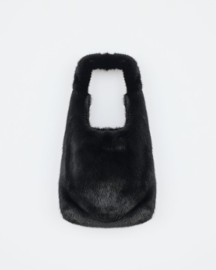 Sac en fourrure vison avec cuir d'agneau noir - Yves Salomon - Nouvelle collection Automne Hiver
