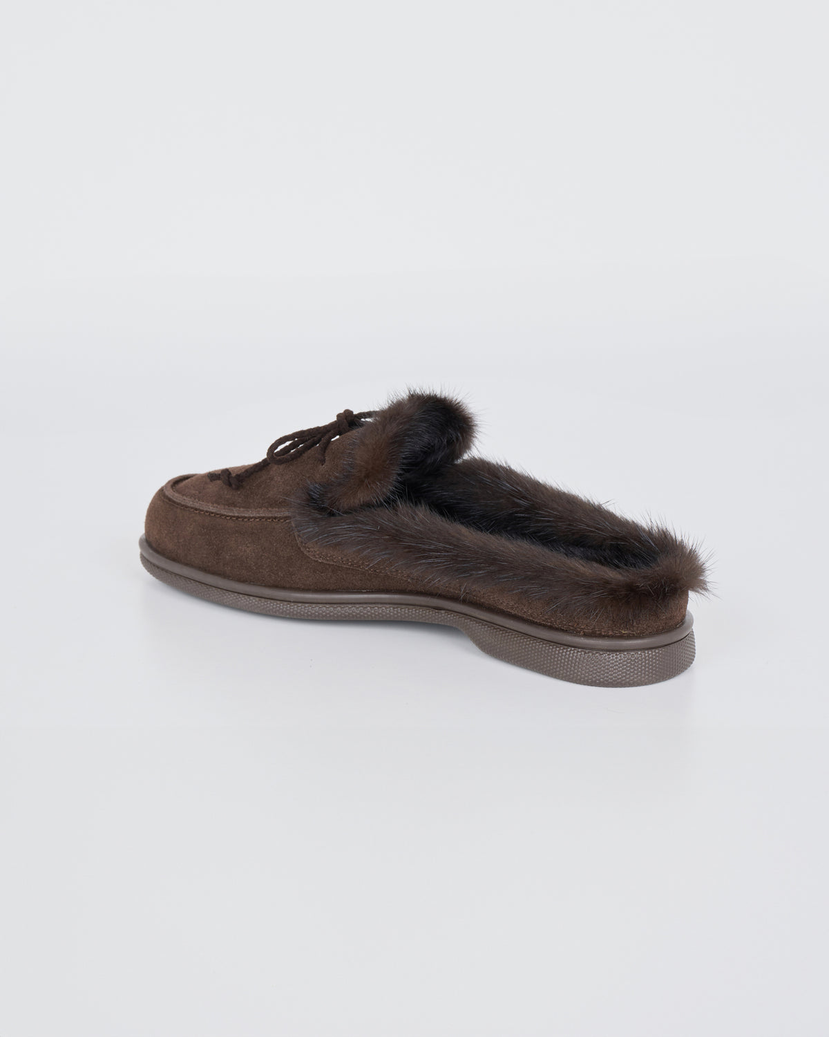 Mules en cuir façon suède et fourrure de vison - Yves Salomon - Nouvelle collection Automne Hiver