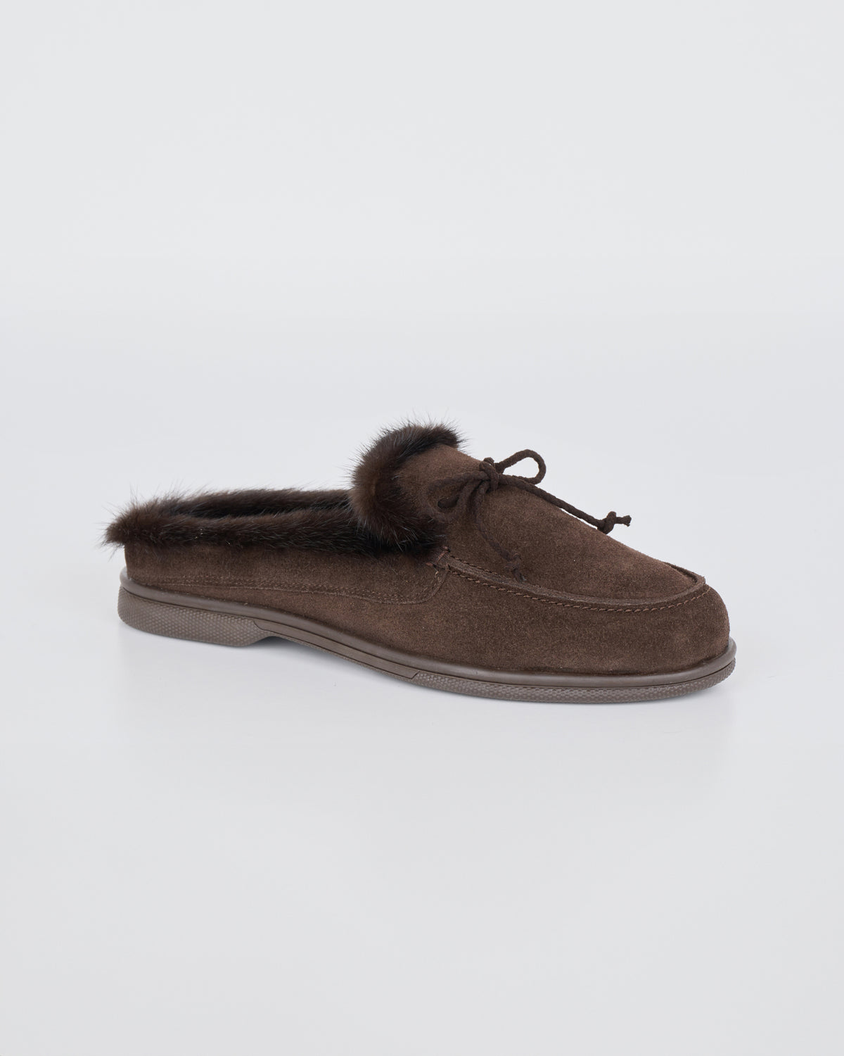 Mules en cuir façon suède et fourrure de vison - Yves Salomon - Nouvelle collection Automne Hiver