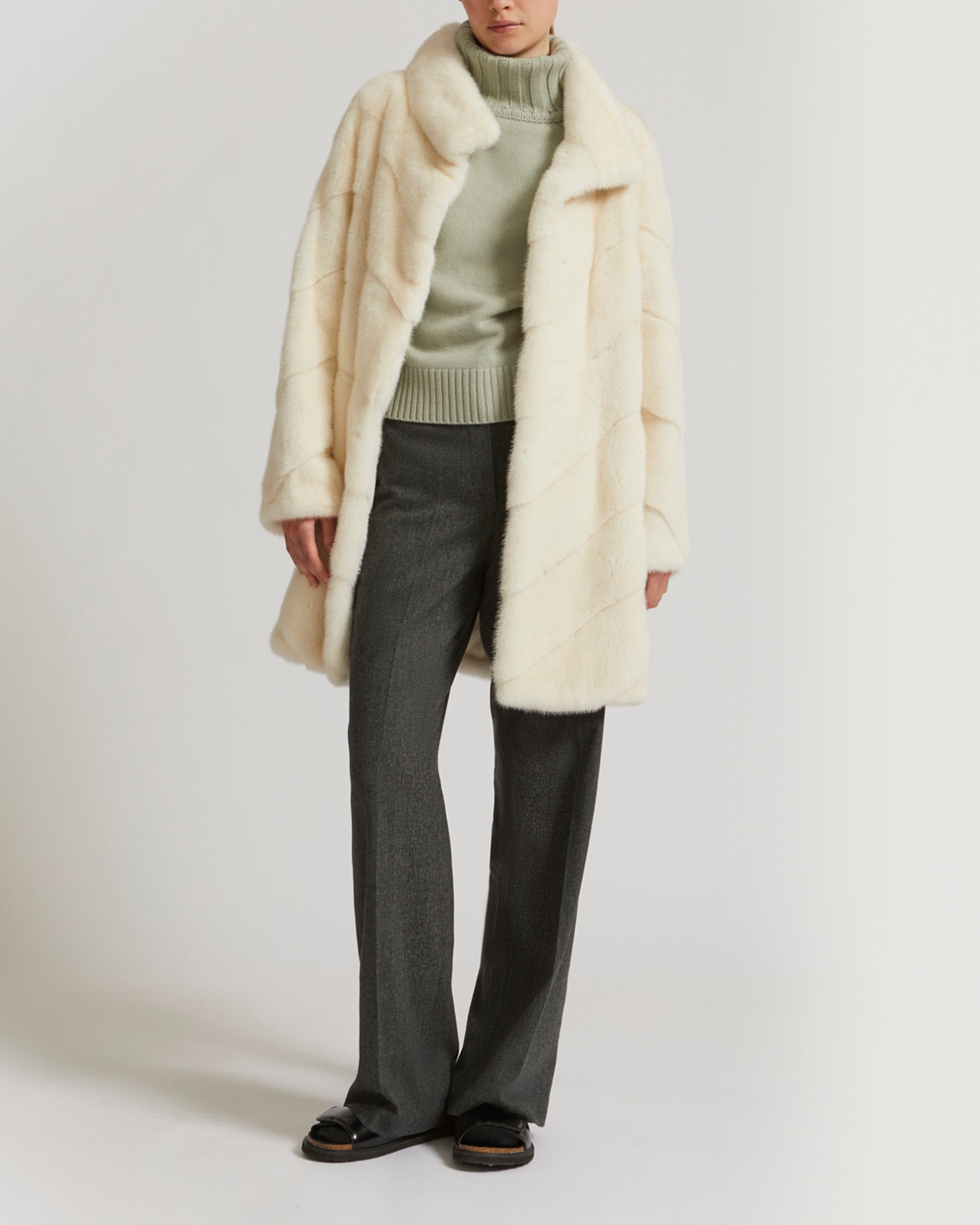 Veste longue en vison avec col-Yves Salomon - Soldes d'hiver - Winter Sale