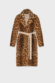 Manteau réversible en agneau imprimé et cuir