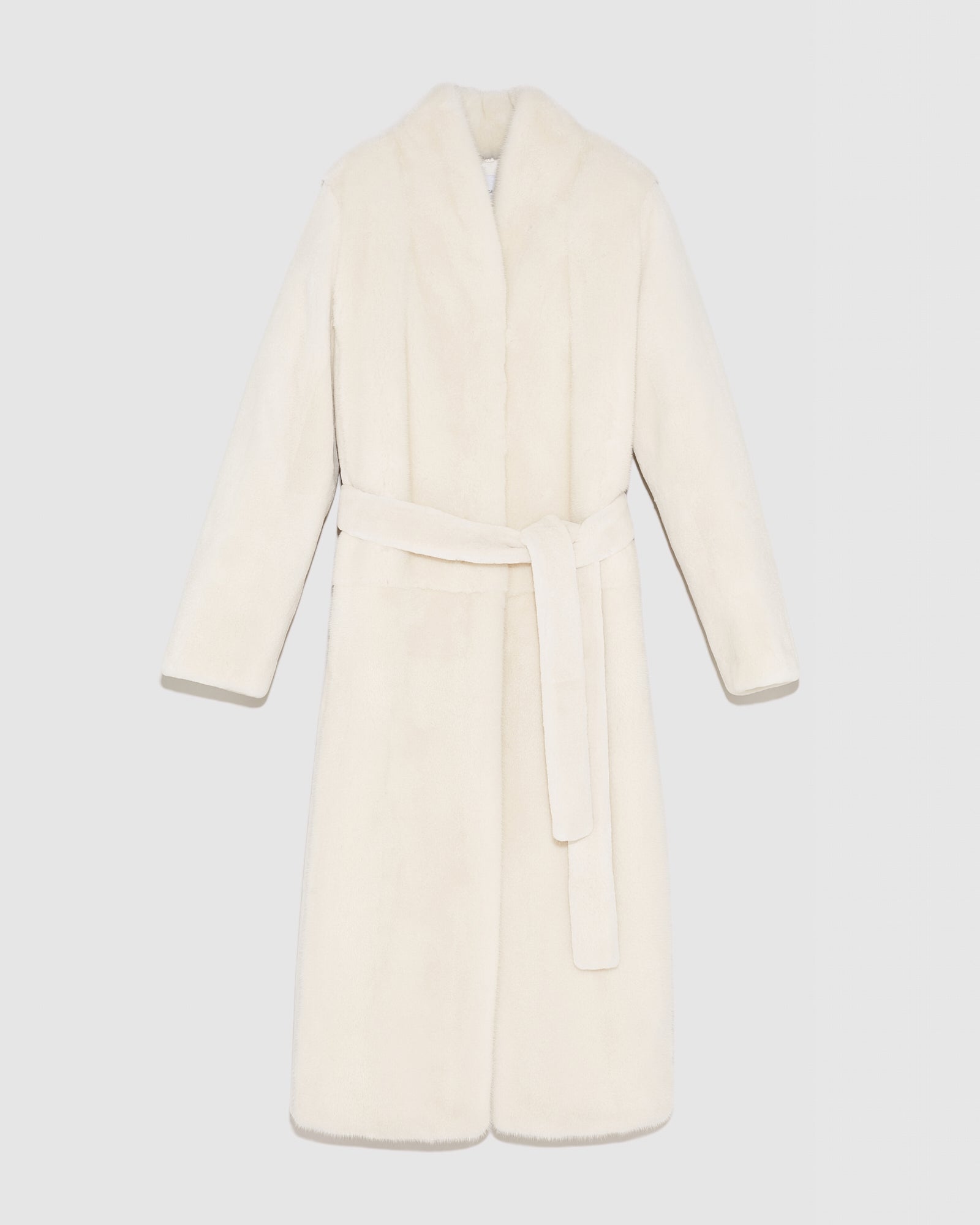 Belted coat in sheared and long-haired mink fur - White
