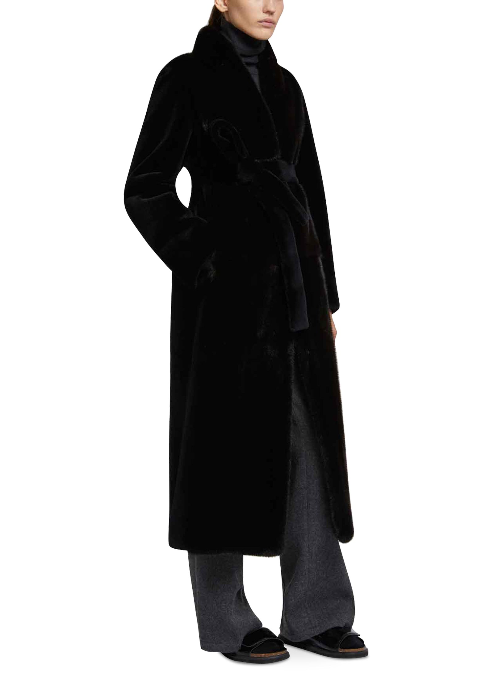 Belted coat in mink fur Dark Blue Yves Salomon