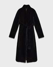 Manteau ceinturé en fourrure de vison rasé et vison à poils longs