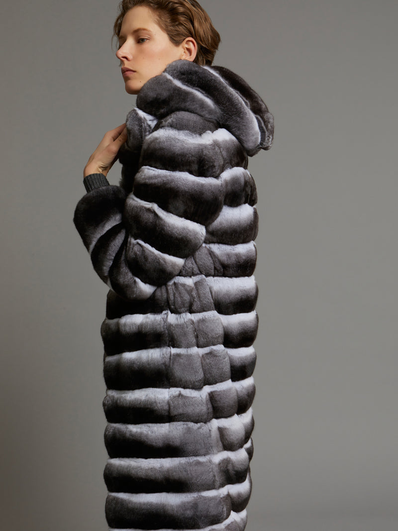 Manteau à capuche en Chinchilla
