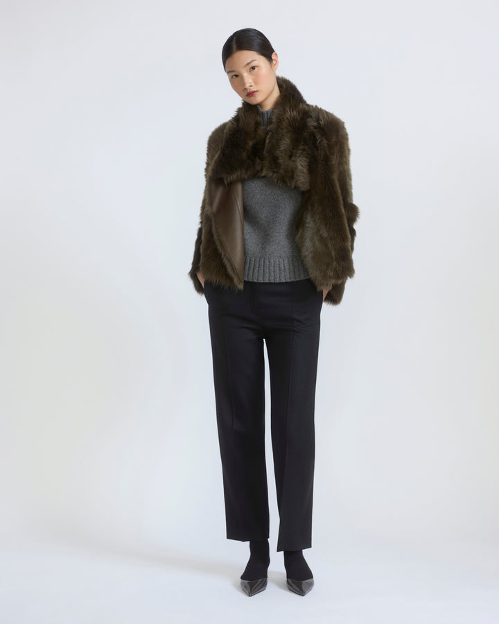 Veste courte réversible en peau lainée d'agneau de Toscane