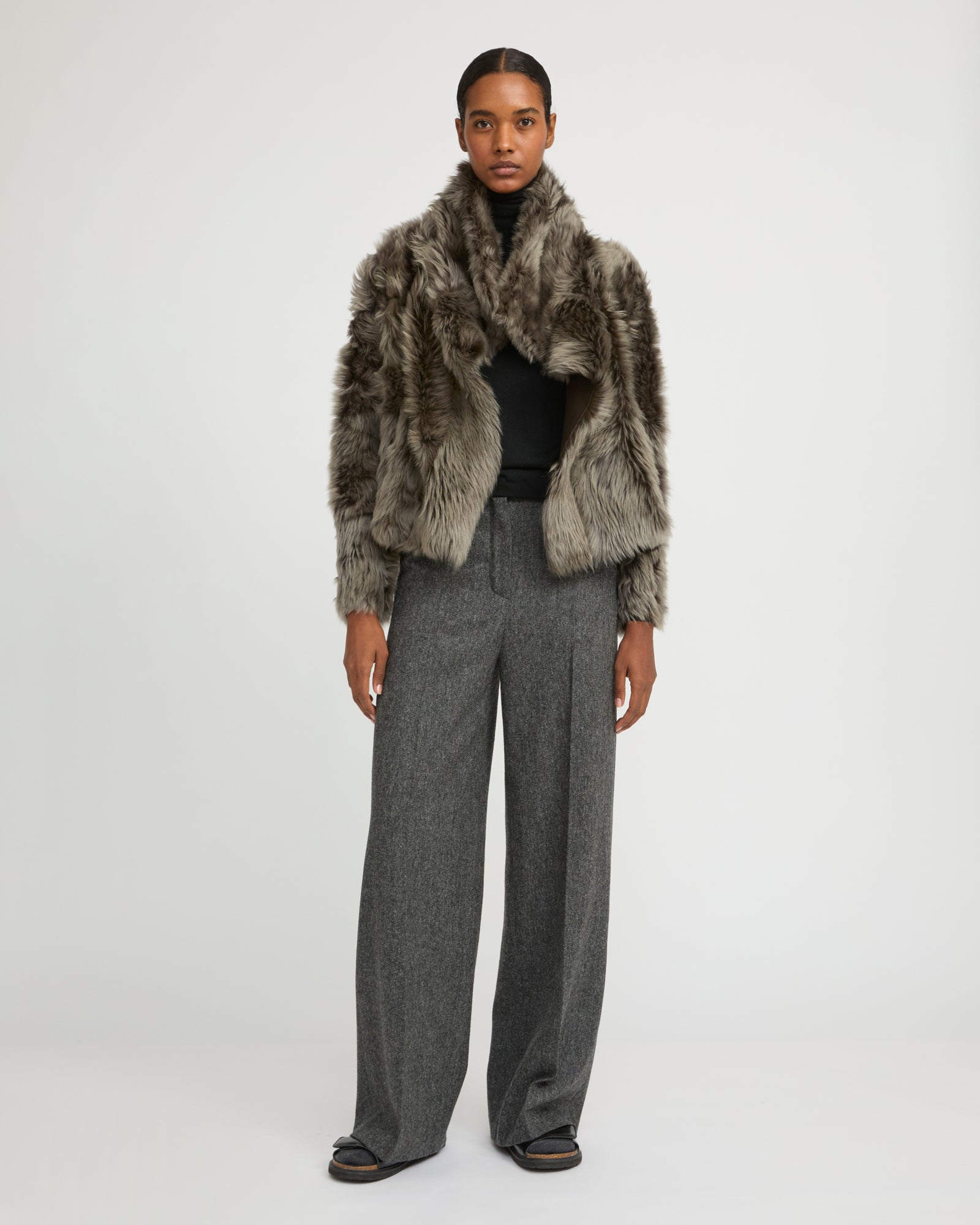 Short jacket in Toscana lambskin - Khaki - Yves Salomon