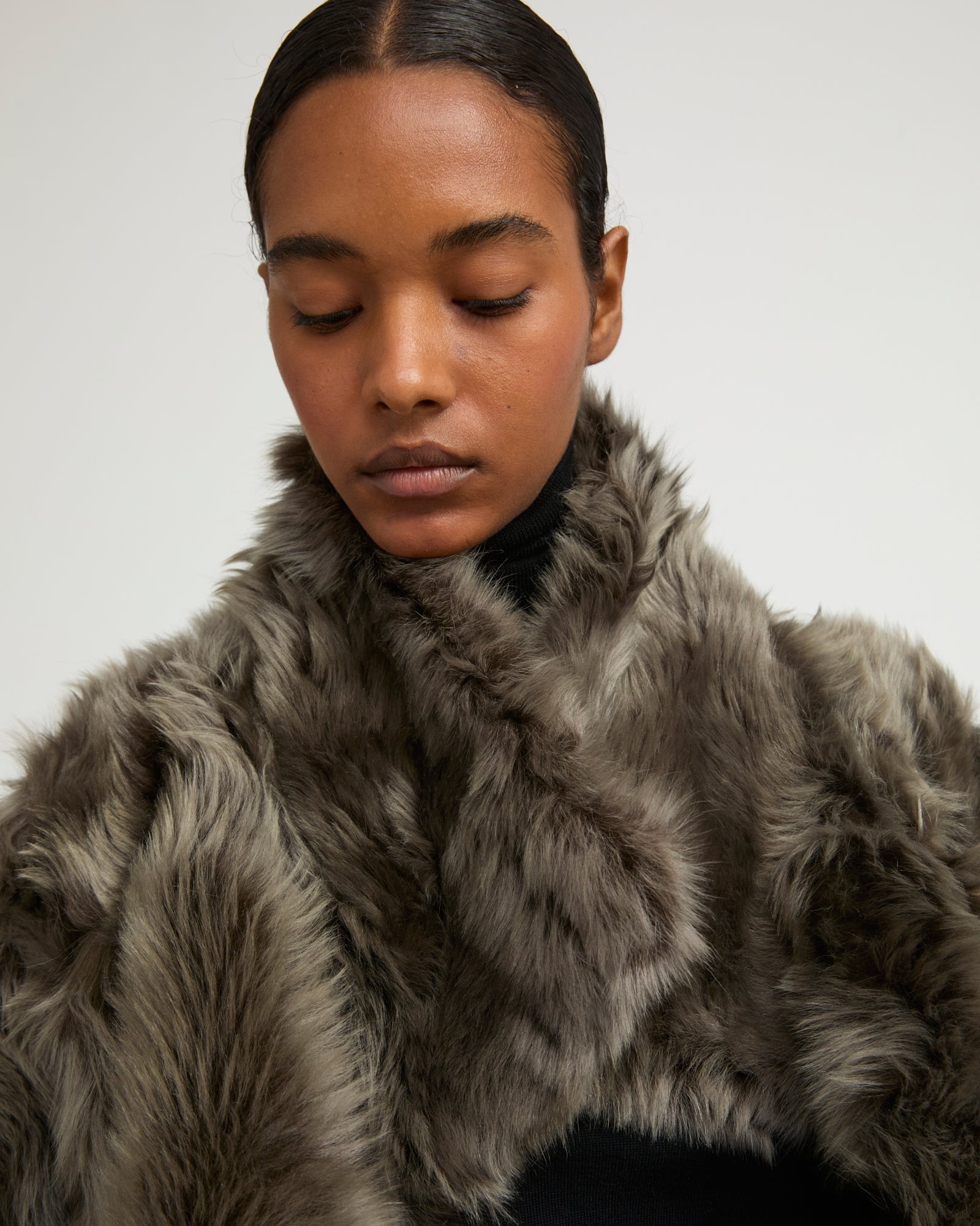 Short jacket in Toscana lambskin - Khaki - Yves Salomon
