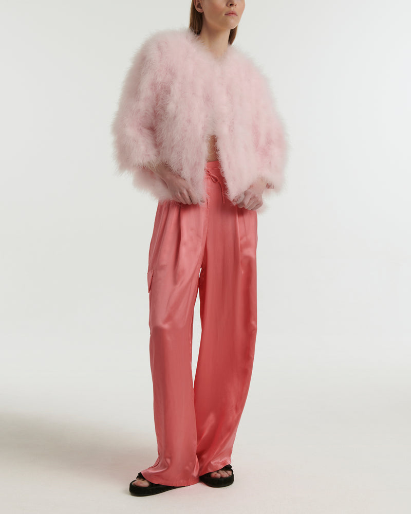 Cropped feather jacket - pink