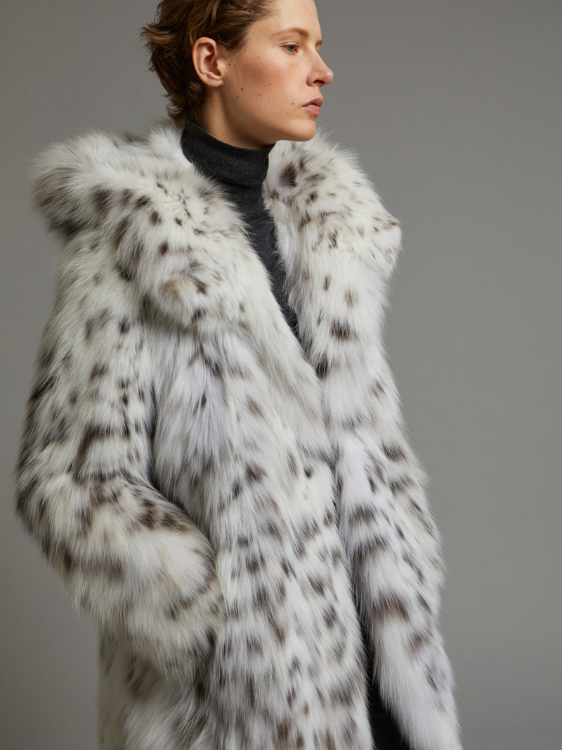 Manteau à capuche en Lynx blanc naturel du Montana