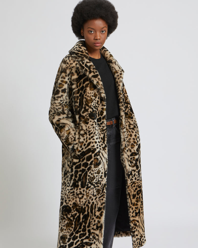Manteau long en m rinos imprim fa on l opard Yves Salomon
