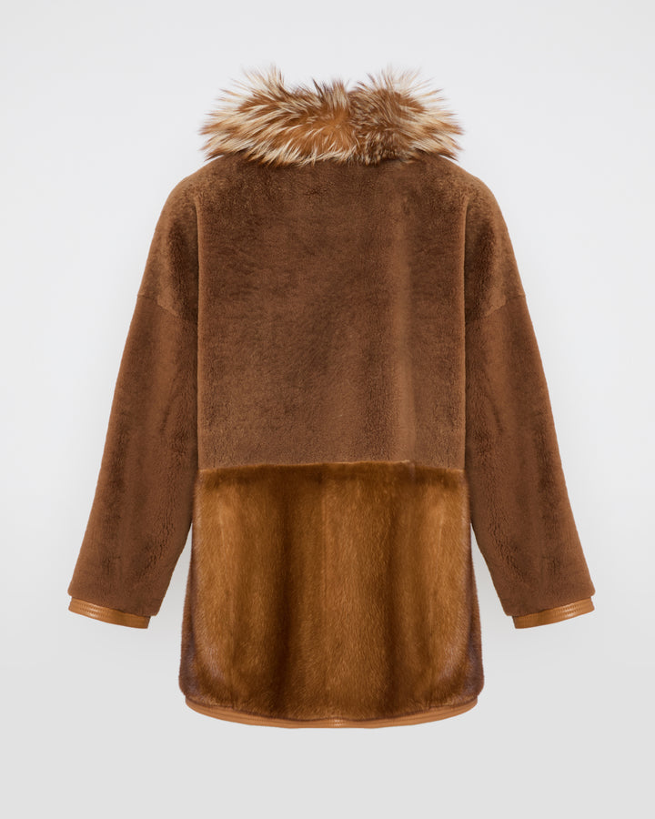 Black Friday 2025 - Yves Salomon - Manteau long  bi-matière col renard