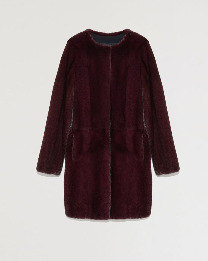 yves salomon Manteau sans col en fourrure de vison long poil