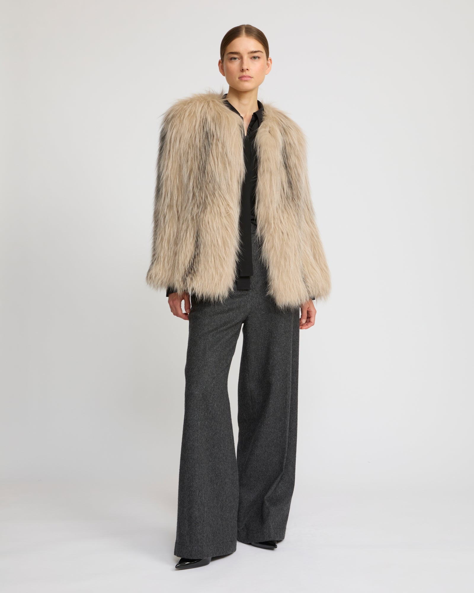 Veste courte en fourrure de renard tricoté -Yves Salomon