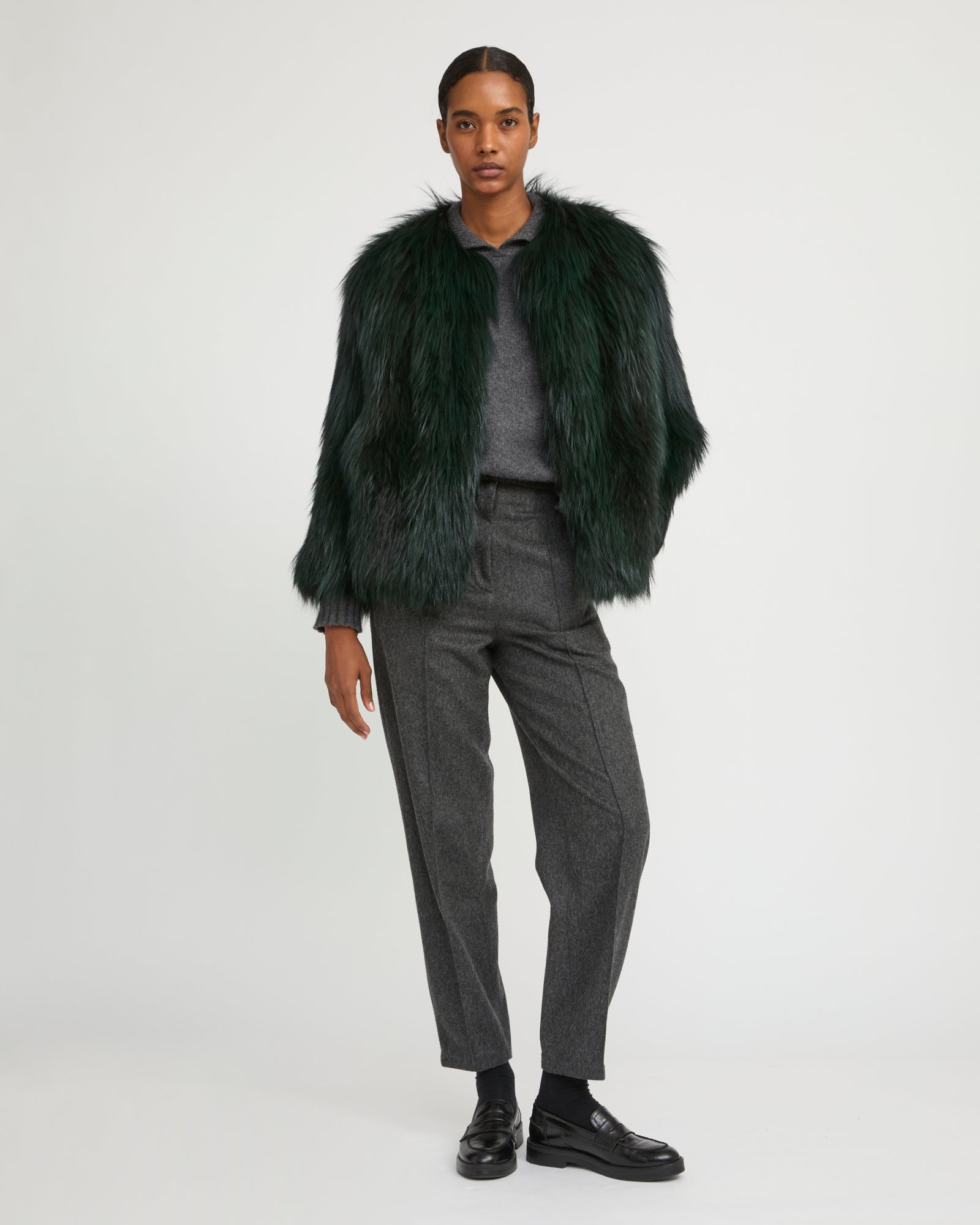 【IONSEOUL】Fury Suede Jacket 4FM106 Knitted fox fur jacket - White - Yves Salomon - Women