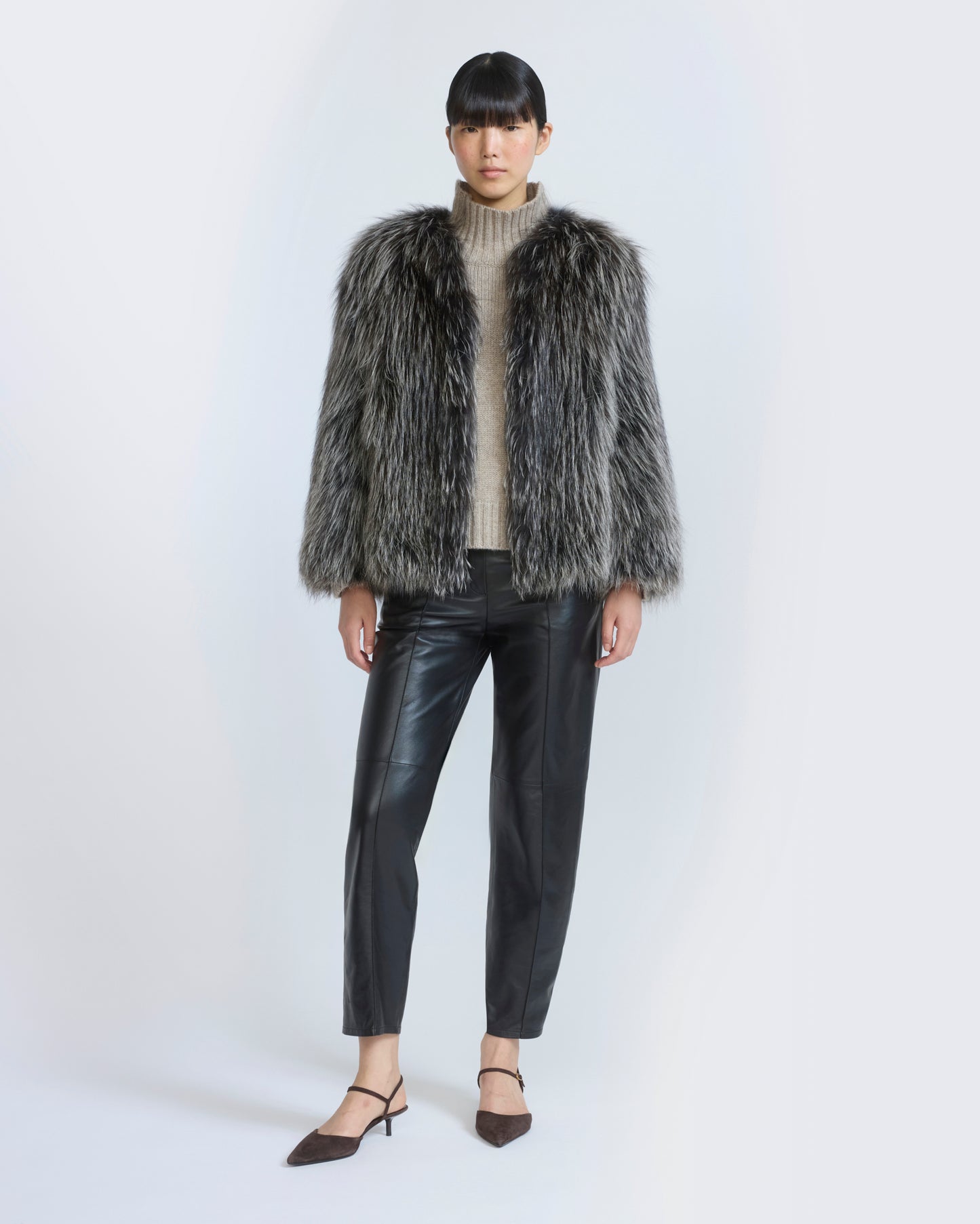 Knitted short fox fur jacket
