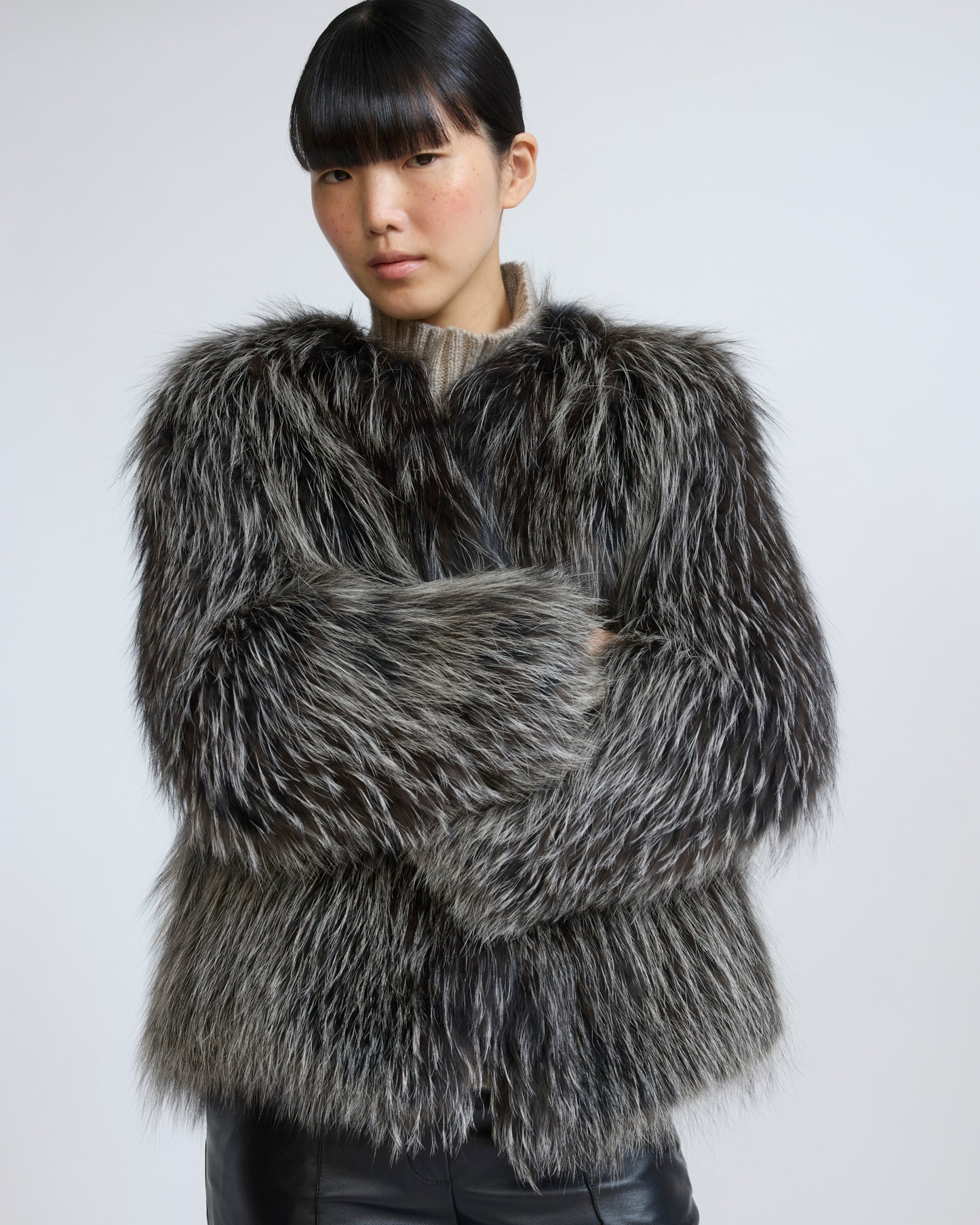 Knitted short fox fur jacket