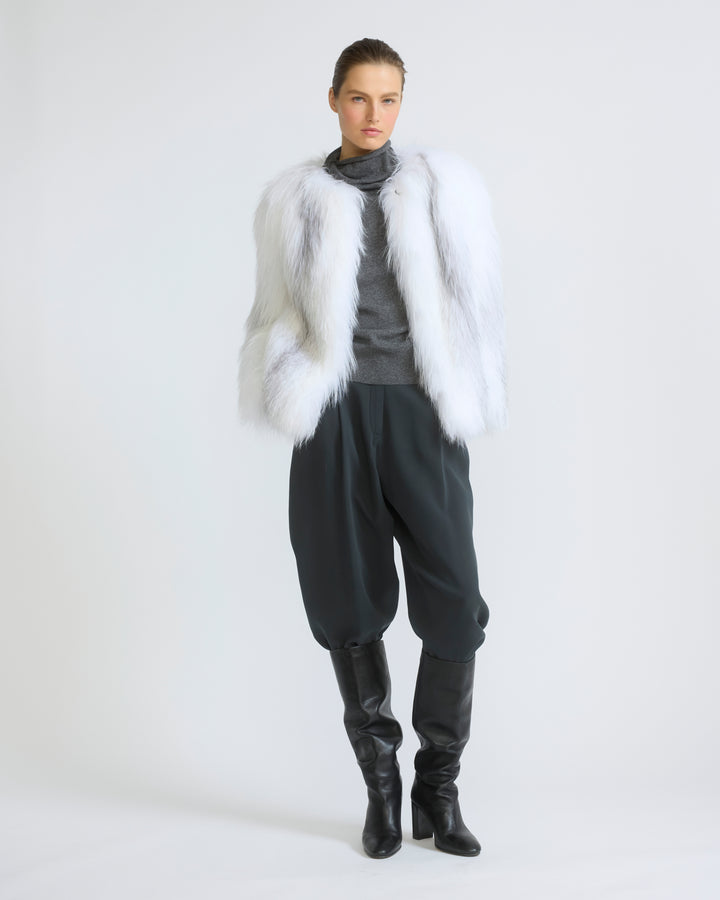 Veste courte en fourrure de renard tricoté